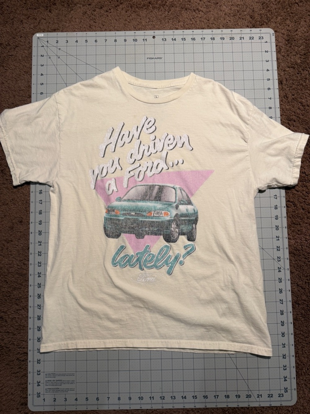 Ford Cream Kids T‑Shirt with Teal Car and‎ Pink Graphic